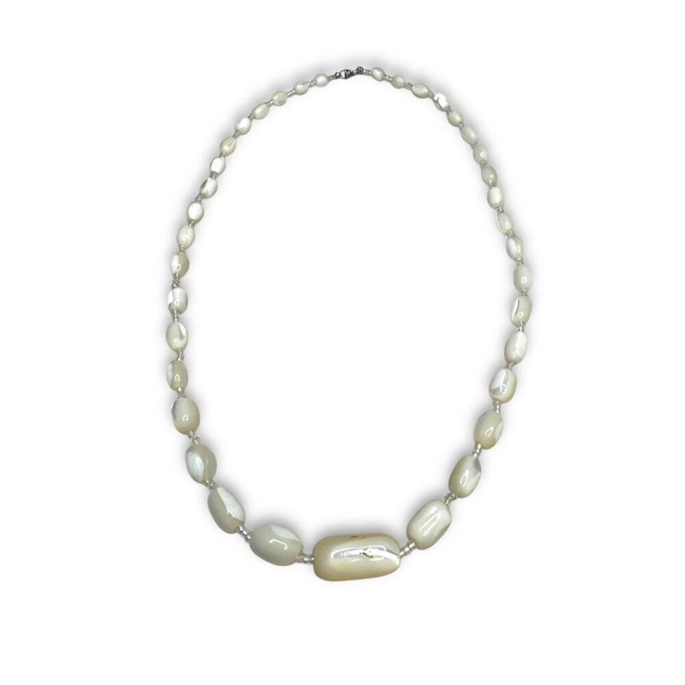 Vintage 21" Mother Of Pearl Beaded Necklace Sterling Silver - Picture 3 of 5